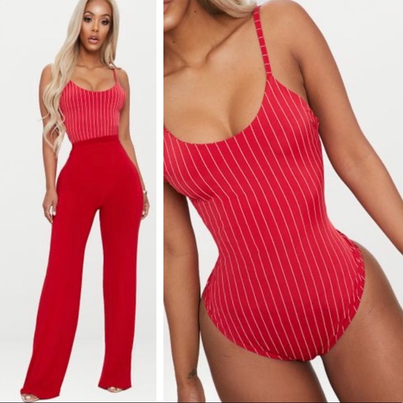 PrettyLittleThing Tops - SOLD ❤️ Red Pin Striped bodysuit